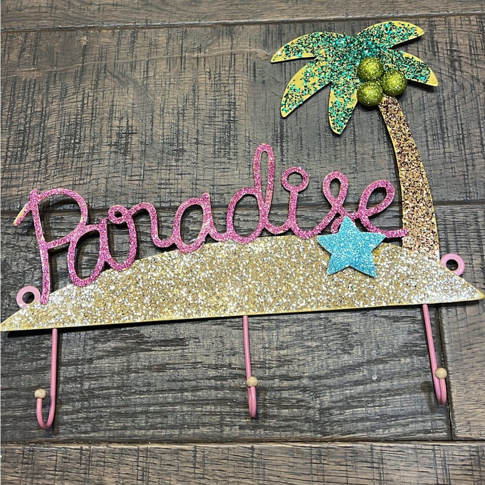 Paradise metal glitter hanging sign with hooks